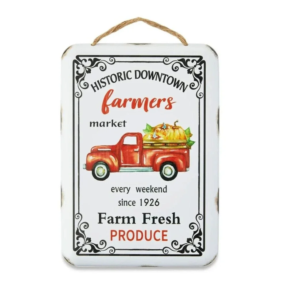 Farmer's Market Wall Plaque Historic Downtown Retro Truck Enamel 8.5 x 12-in NEW